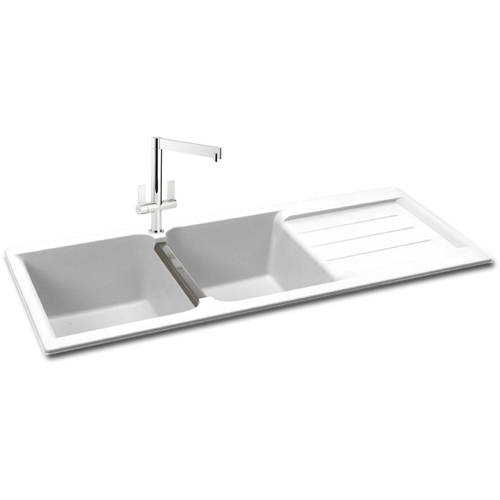 Larger image of Carron Phoenix Java 210 Double Bowl Granite Sink 1200x510mm (White).