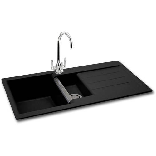 Larger image of Carron Phoenix Java 150 Double Bowl Granite Sink 1000x510mm (Jet Black).