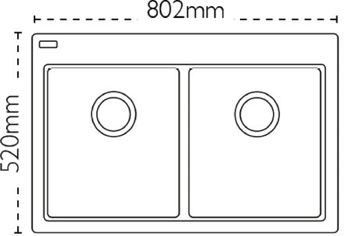 Technical image of Carron Phoenix Double Bowl Granite Sink & White Glass 802x520mm (Black).