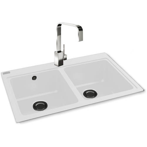 Larger image of Carron Phoenix Samoa 200 Double Bowl Granite Inset Sink 802x520 (White).