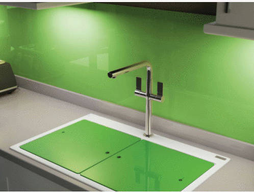 Example image of Carron Phoenix Double Bowl Granite Sink & Green Glass 802x520mm (White).