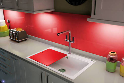 Example image of Carron Phoenix Single Bowl Granite Sink & Red Glass 802x520mm (White).