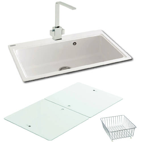 Larger image of Carron Phoenix Single Bowl Granite Sink & White Glass 802x520mm (White).