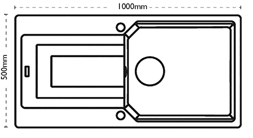 Technical image of Carron Phoenix Aruba Single Bowl Granite Sink 1000x500mm (Champagne).