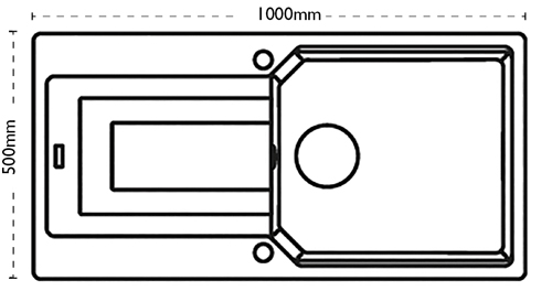 Technical image of Carron Phoenix Aruba Single Bowl Granite Sink 1000x500mm (Graphite).