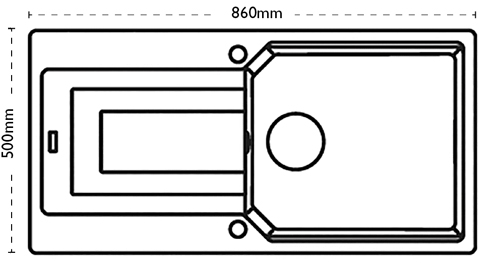 Technical image of Carron Phoenix Aruba Single Bowl Granite Sink 860x500mm (Jet Black).