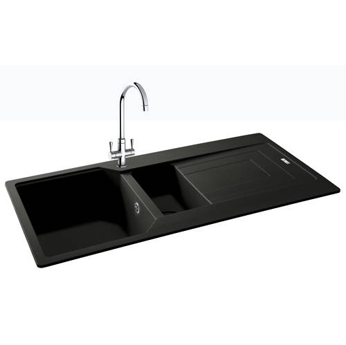 Larger image of Carron Phoenix Aruba Double Bowl Granite Sink 1000x500mm (Jet Black).