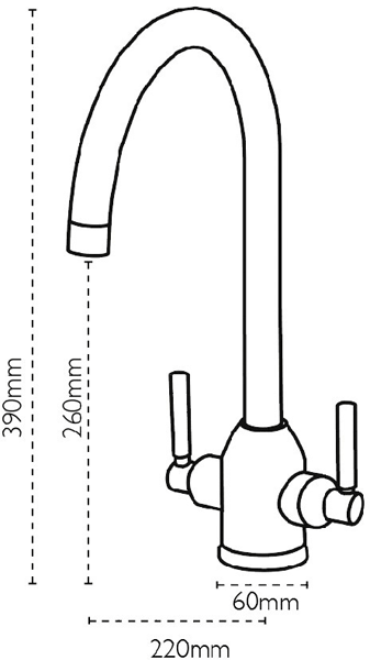 Technical image of Carron Phoenix Dante Filter Kitchen Tap (Brushed Nickel).