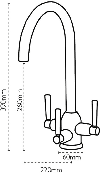 Technical image of Carron Phoenix Dante Tri-Pure Filter Kitchen Tap (Brushed Nickel).