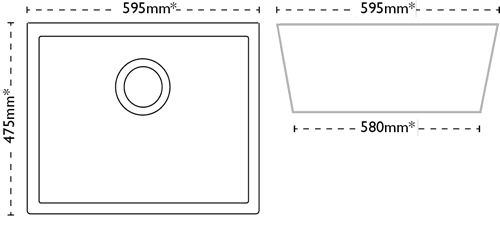 Technical image of Carron Phoenix Belfast Sink 595x475mm (White Ceramic).