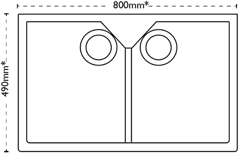 Technical image of Carron Phoenix Belfast Sink 800x490mm With Two Bowls (White Ceramic).