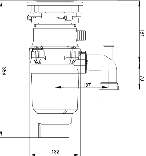 Technical image of Carron Carronade Elite CE-50 Waste Disposal Unit With Air Switch.