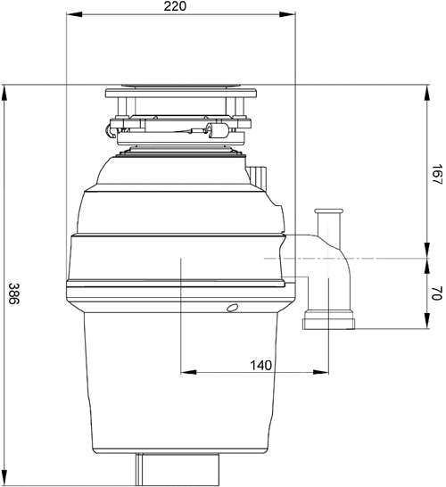 Technical image of Carron Carronade Elite CE-75 Waste Disposal Unit With Air Switch.