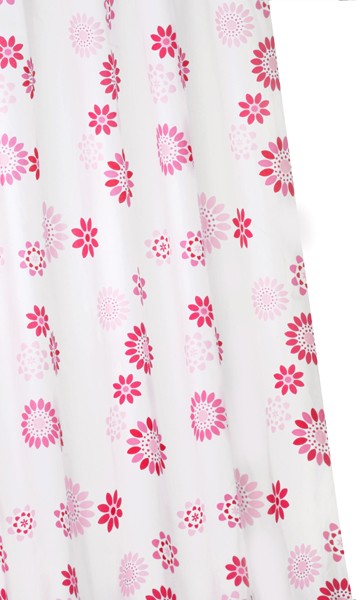 Larger image of Croydex Textile Shower Curtain & Rings (Pop Flowers Pink, 1800mm).