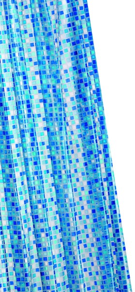 Larger image of Croydex PVC Shower Curtain & Rings (Blue Mosaic, 1800mm).