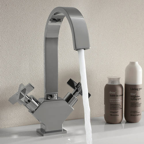 Larger image of Crosswater Alvero Basin Mixer Tap With Crosshead Handles (Chrome).