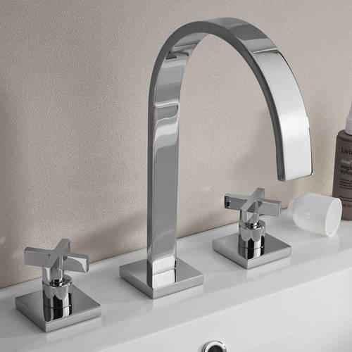 Larger image of Crosswater Alvero 3 Hole Basin Mixer Tap With Crosshead Handles.