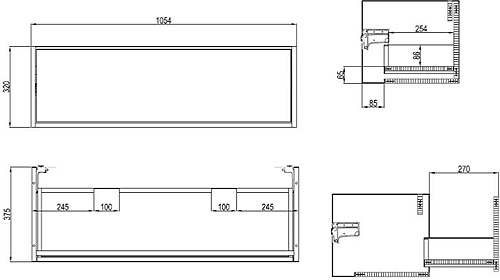 Technical image of Crosswater Arena Vanity Unit With Ceramic Basin (1000mm, Grey Matt, RH).