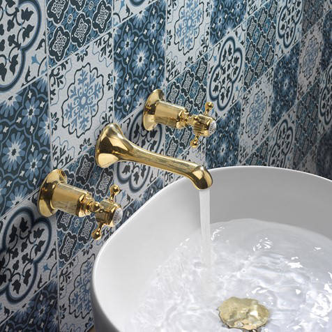 Example image of Crosswater Belgravia 3 Hole Wall Mounted Basin Tap (Crosshead, Un Brass).