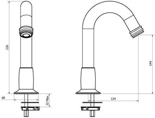 Technical image of Crosswater Belgravia Sensor Deck Mounted Basin Tap (Unlacquered Brass).