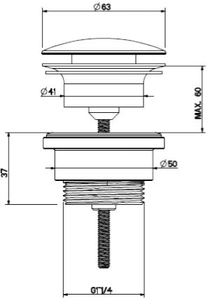 Technical image of Crosswater MPRO Click Clack Basin Waste (Chrome).