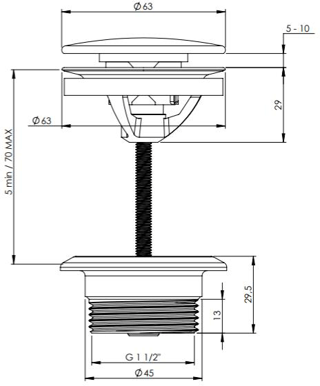 Technical image of Crosswater MPRO Click Clack Basin Waste (Slate).