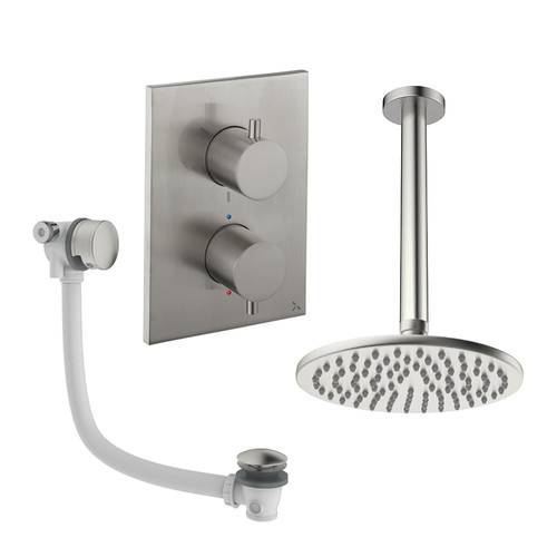 Larger image of Crosswater MPRO Crossbox Shower Set 7 With 200mm Head & Bath Filler (Brushed Nickel).