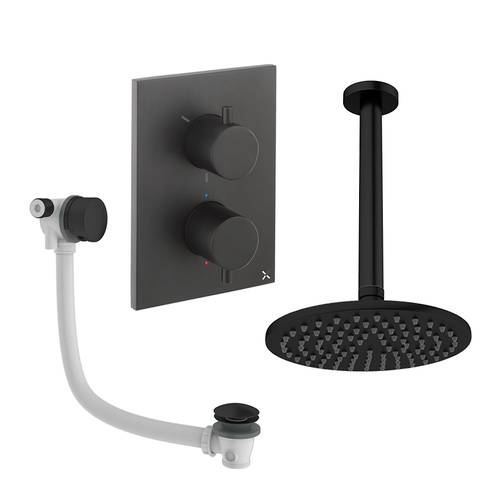 Larger image of Crosswater MPRO Crossbox Shower Set 7 With 200mm Head & Bath Filler (Matt Black).