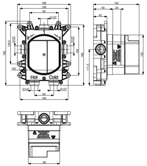 Technical image of Crosswater MPRO Crossbox Shower Set 7 With 200mm Head & Bath Filler (Slate).
