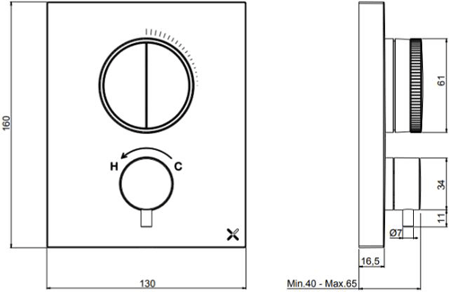 Technical image of Crosswater MPRO Crossbox Push 2 Outlet Shower Valve (Br Bronze).
