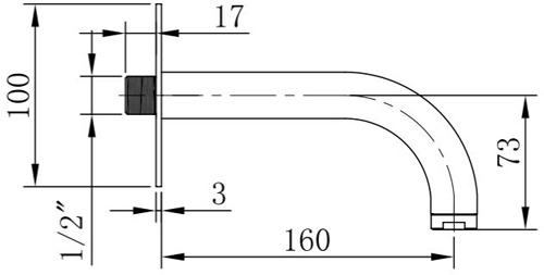 Technical image of Crosswater Design Bath Spout With Square Back Plate (Chrome).