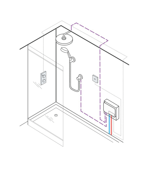 Technical image of Crosswater Kai Lever Showers Digital Shower, Head & Slip Bath Spout (HP).