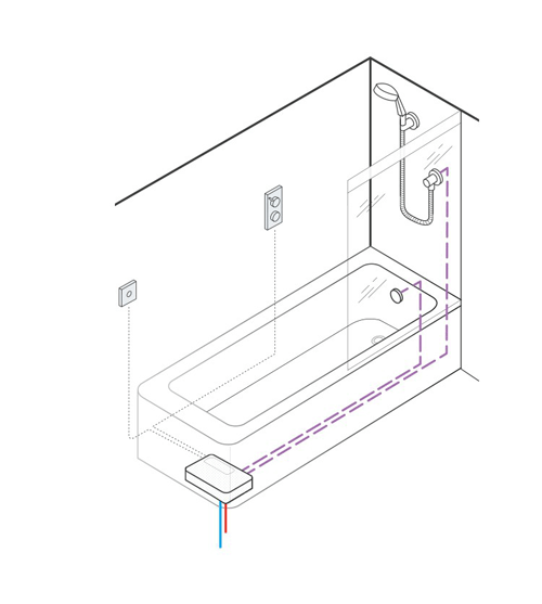 Technical image of Crosswater Kai Lever Showers Digital Shower, Head & Bath Spout (HP).