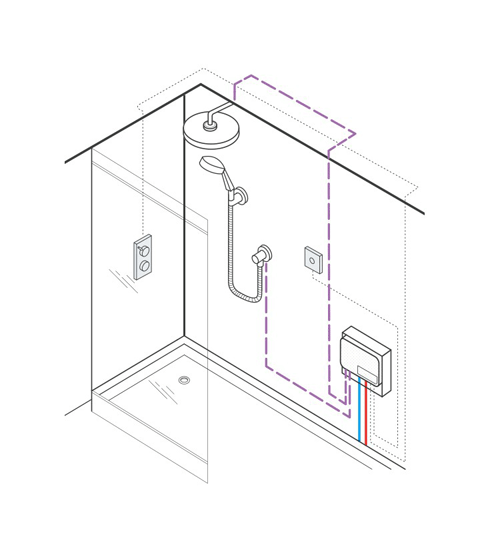 Technical image of Crosswater Kai Lever Showers Dual Outlet Digital Shower & Bath Valve (HP).