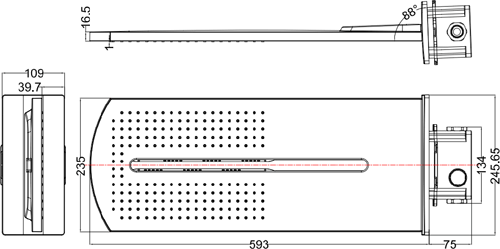 Technical image of Crosswater Showers Wall Mounted Multifunction Shower Head 235x593mm.