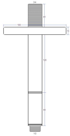 Technical image of Crosswater Central Rex Extendable Ceiling Mounted Shower Arm (Nickel).