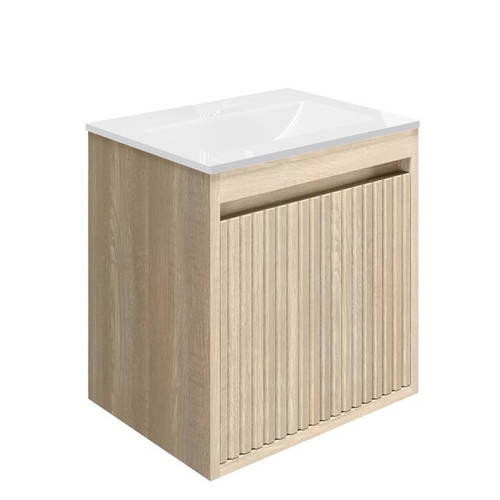 Larger image of Crosswater Flute Wall Unit With White Glass Basin (475mm, Navarra Oak, 0TH).