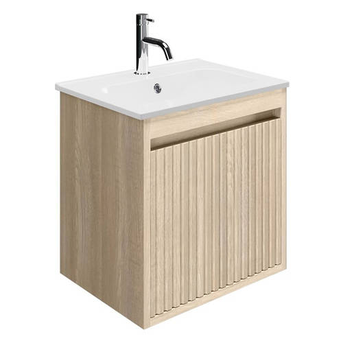Larger image of Crosswater Flute Wall Unit With Ceramic Basin (475mm, Navarra Oak, 1TH).