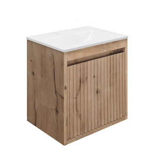 Larger image of Crosswater Flute Wall Unit With White Glass Basin (475mm, Windsor Oak, 0TH)