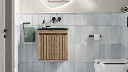 Example image of Crosswater Flute Wall Unit With Black Glass Basin (475mm, Windsor Oak, 0TH).