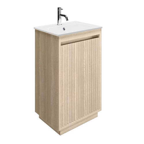 Larger image of Crosswater Flute Vanity Unit With Ceramic Basin (475mm, Navarra Oak, 1TH).