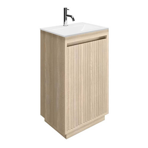 Larger image of Crosswater Flute Vanity Unit With White Glass Basin (475mm, Navarra Oak, 1TH).