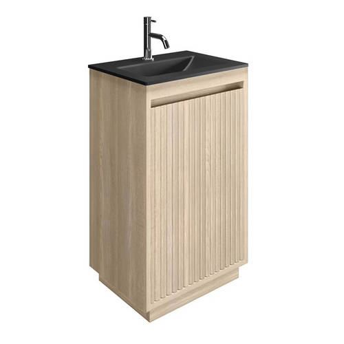 Larger image of Crosswater Flute Vanity Unit With Black Glass Basin (475mm, Navarra Oak, 1TH).