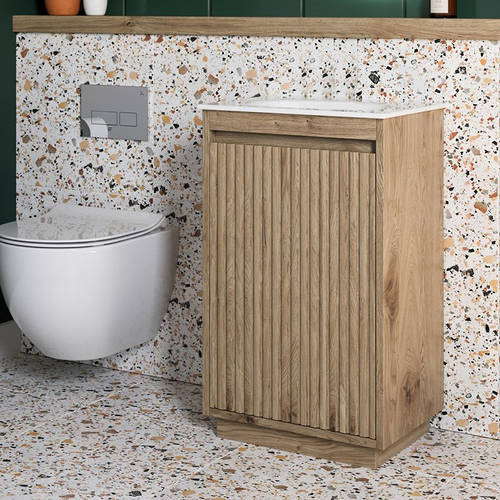 Example image of Crosswater Flute Vanity Unit With White Glass Basin (475mm, Windsor Oak, 0TH)