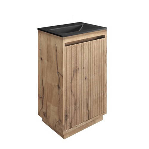 Larger image of Crosswater Flute Vanity Unit With Black Glass Basin (475mm, Windsor Oak, 0TH)