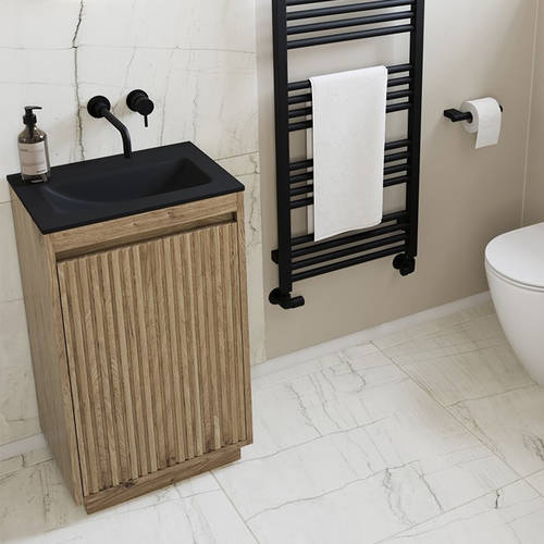 Example image of Crosswater Flute Vanity Unit With Black Glass Basin (475mm, Windsor Oak, 0TH)