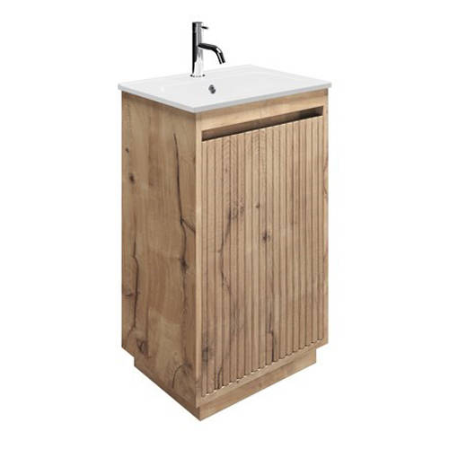 Larger image of Crosswater Flute Vanity Unit With Ceramic Basin (475mm, Windsor Oak, 1TH)