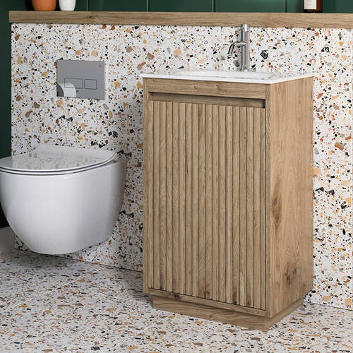 Example image of Crosswater Flute Vanity Unit With White Glass Basin (475mm, Windsor Oak, 1TH)