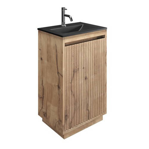 Larger image of Crosswater Flute Vanity Unit With Black Glass Basin (475mm, Windsor Oak, 1TH)