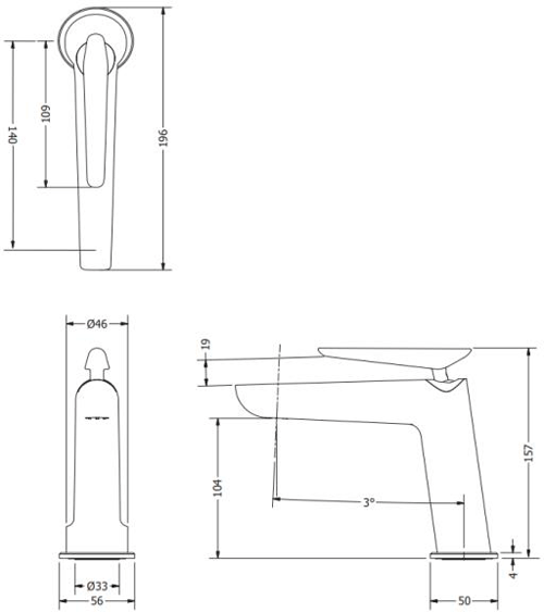 Technical image of Crosswater Foile Basin Mixer Tap With Lever Handle (Br Brass).